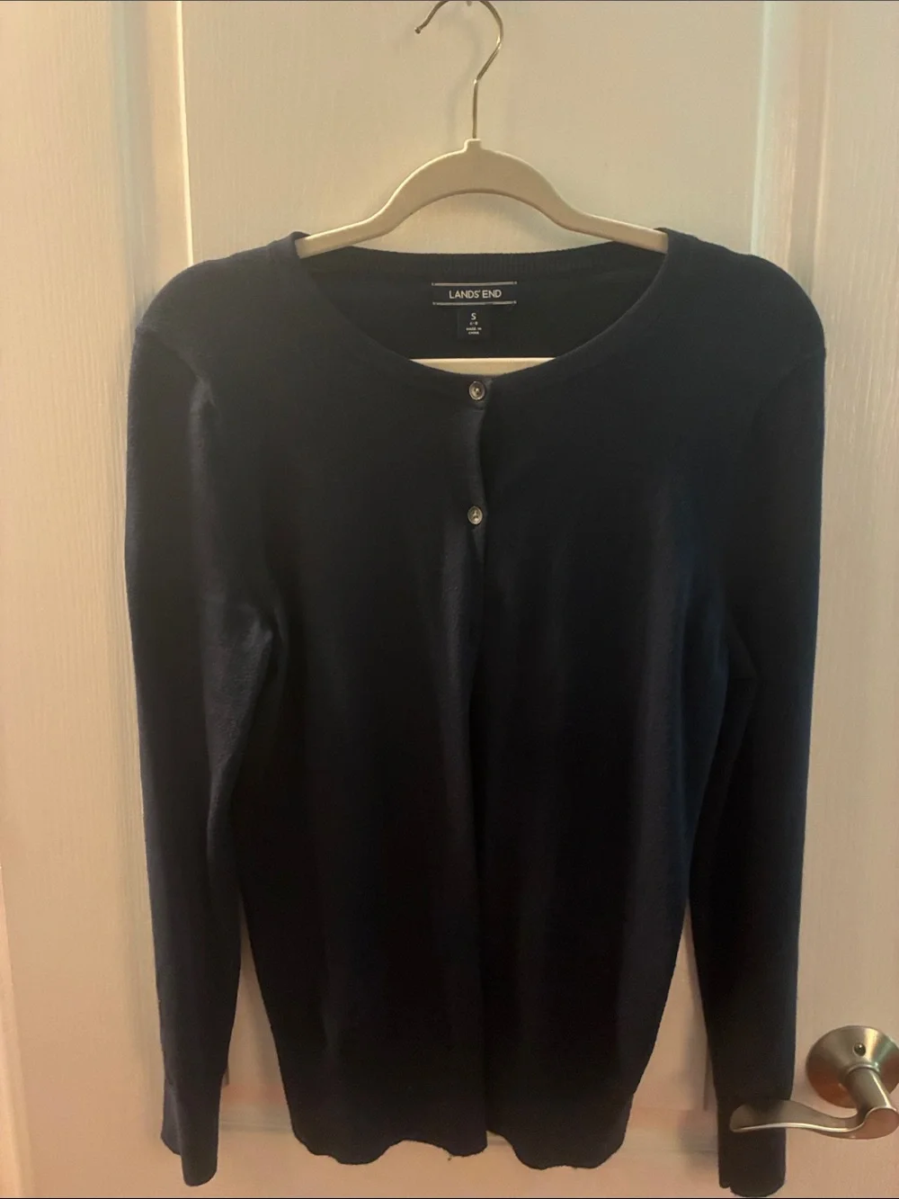 Lands' End Dark Navy Crewneck Knit Cardigan - Picture 1 of 2